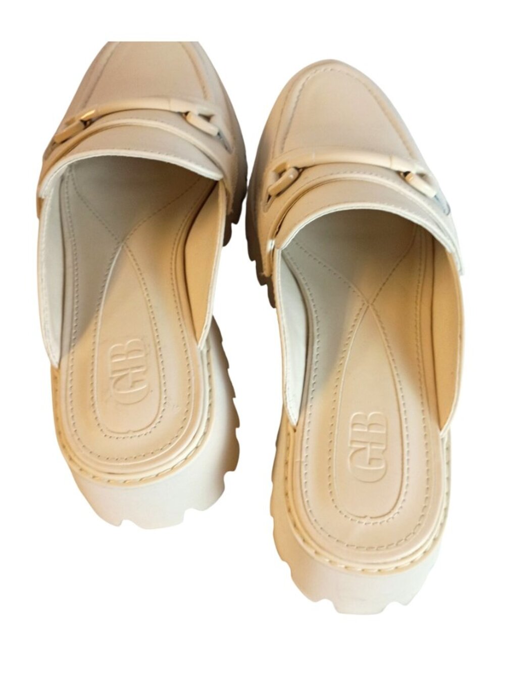 Gianni Bini Beige Leather Lug Sole Mules Women Size 9 Horsebit Slip On Loafers - Picture 10 of 10